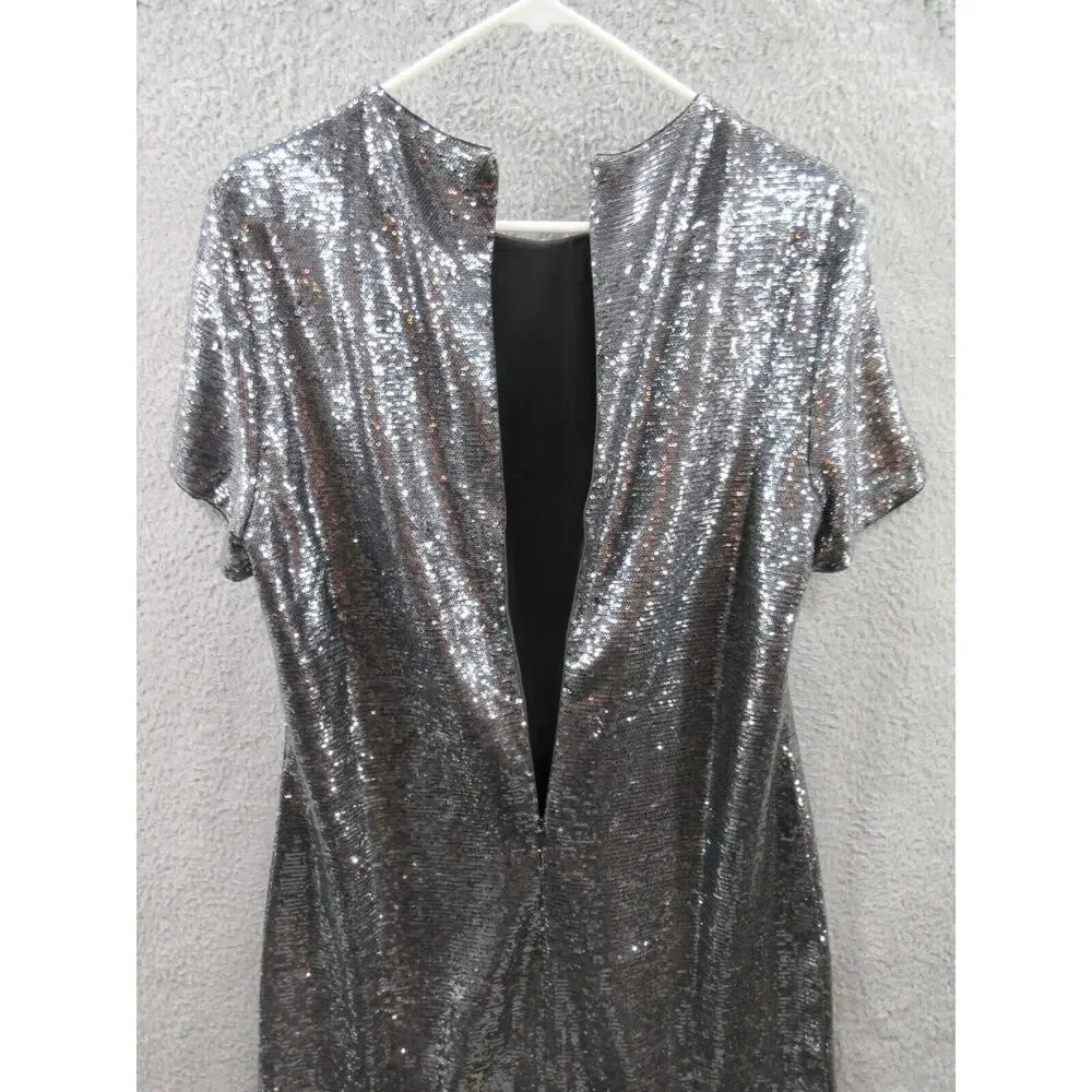 NWT Ralph Lauren Women Sz 12 Silver Sequined Party Cocktail Dress Round Neck - Picture 16 of 16